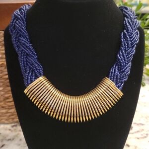 Gold and Blue Braided Necklace